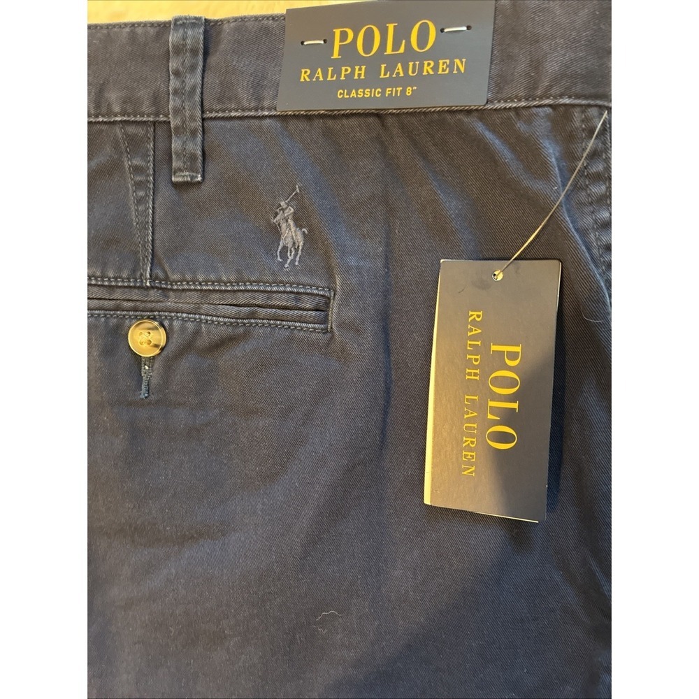 Polo Ralph Lauren Shorts Mens 46B Navy Classic Fit Chino Dress Flat Front Cotton - Picture 7 of 12